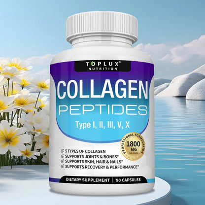 Collagen Peptides 1800mg - Hair & Skin Health, Anti-Aging - Types I,II,III,V,X, Joint and Bone Health