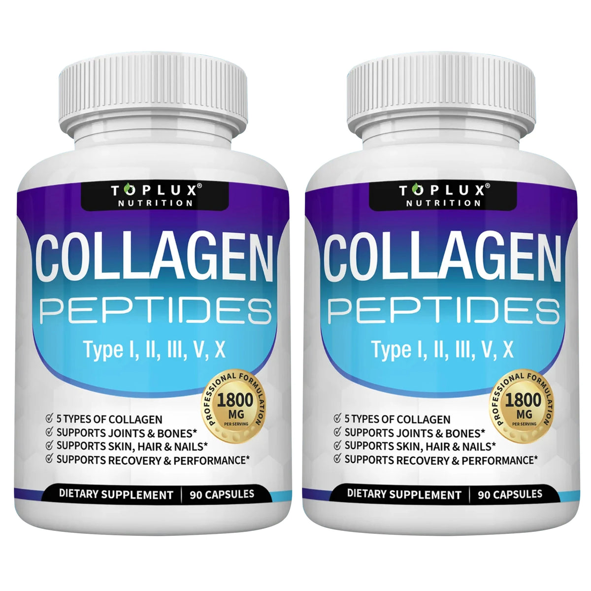 Collagen Peptides 1800mg - Hair & Skin Health, Anti-Aging - Types I,II,III,V,X, Joint and Bone Health
