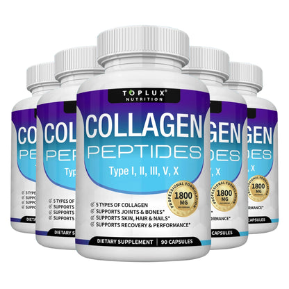 Collagen Peptides 1800mg - Hair & Skin Health, Anti-Aging - Types I,II,III,V,X, Joint and Bone Health