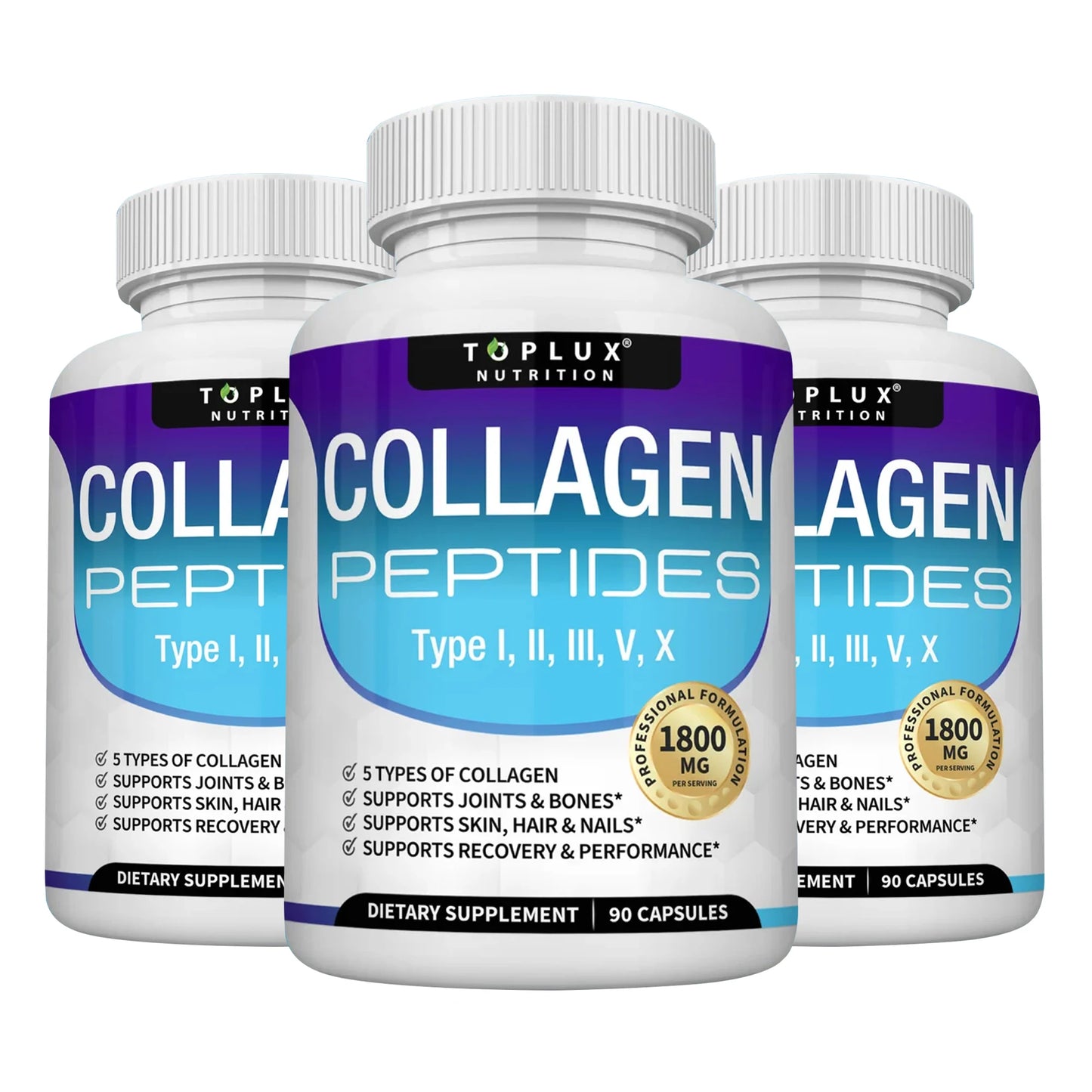 Collagen Peptides 1800mg - Hair & Skin Health, Anti-Aging - Types I,II,III,V,X, Joint and Bone Health